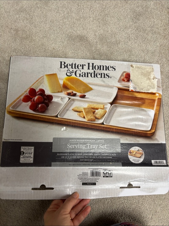 Better Homes And Gardens Other - Better Homes And Gardens Acacia Wood Tray with White Porcelain Plates